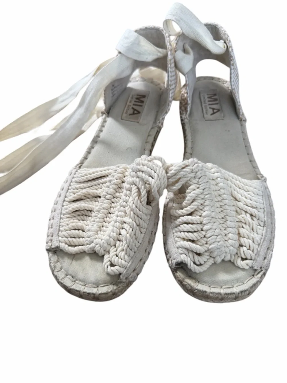 MIA Cream Crochet Espadrille Ankle-Tie Sandals‎
